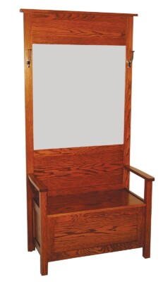 FS-1057 Modern Mission Hall Seat shown in Oak with Michaels Cherry Finish. 77"H x 36"W 18 1/2"D